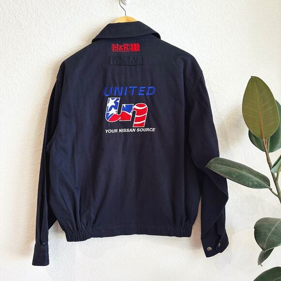 VTG Style Mens Racing Jacket With Embroidered Patches Small Retro Canvas Blue - Picture 5 of 8